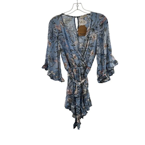 KORi Women's Floral Romper 3/4 Sleeve Blue/Multi Belted Size Small New - Picture 1 of 9